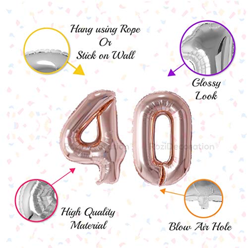 Image of Rozi Decoration 32? Inch Rose Gold 40 Number Foil Balloon | 40 Birthday Decoration Items | 40th Anniversary Decoration | 40 Number Foil Balloon Pack of 2 Pcs