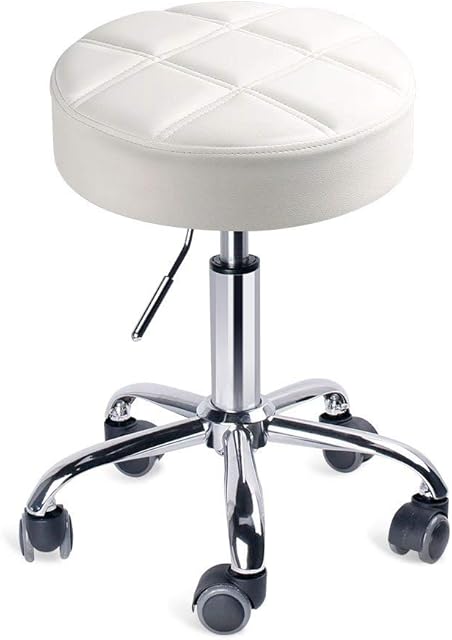 Leader Accessories Swivel Stool Round Rolling Stools Adjustable Work Stool with 5 Wheels (White/seat cushion Φ14)