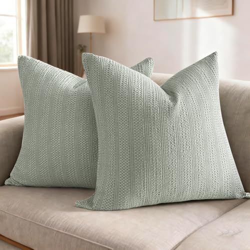 Image of 100% Cotton Throw Pillow Covers 24x24 Set of 2 Soft Breathable Euro Shams Square Cushion Case for All Seasons Decorative Pillowcase for Sofa Couch Bedroom,Sage Green