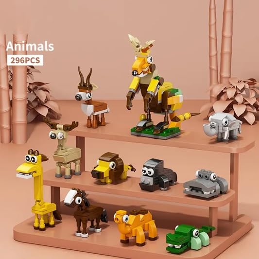 Image of Building Blocks Bricks Set, Build, Learn and Play, Construction, Educational Interactive Creative DIY Toy, Compatible with All Major Brands (10 in 1, Cute Wildlife Jungle Animals Paradise, 296 Pcs)