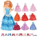 10 hübsche Kleider & 10 Schuhe für Barbie Puppen und andere Puppe mit bunten Farben