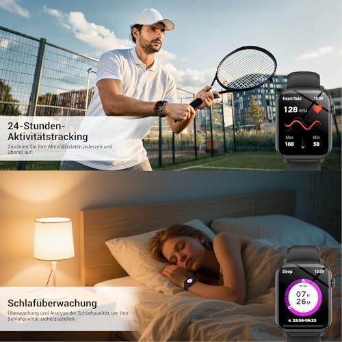 Smartwatch Damen und Herren mit Anruf, 1,91-Zoll-Display mit Taschenlampe, Herzfrequenz, Schrittzähler, SpO2, Schlafüberwachung… – Ansicht 5