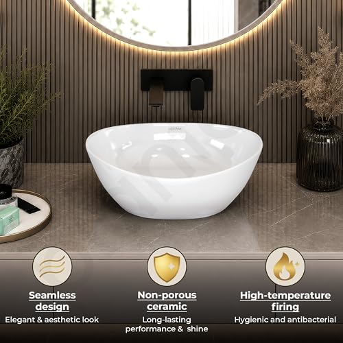Image of Plantex Ceramic Basin /Wash Basin for Bathroom /Tabletop Wash Basin /Bathroom Basin (Cadiz, White)
