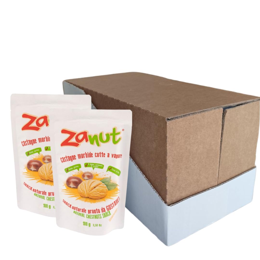 Maxi Box Zanut Contenente 20 Pezzi Da 100 g Castagne Morbide Cotte A Vapore Snack Naturali Pronti Da Gustare Senza Glutine E Senza Conservanti Basso Contenuto di Grassi e fonte Di Fibre