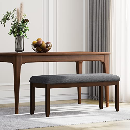 Nafort Upholstered Dining Table Bench, Traditional Entryway Bench, Wooden Bench With Fabric Padded Seat For End Of Bed, Dining Room, Bedroom, Living Room, Corridor (Dark Grey) #TOP1