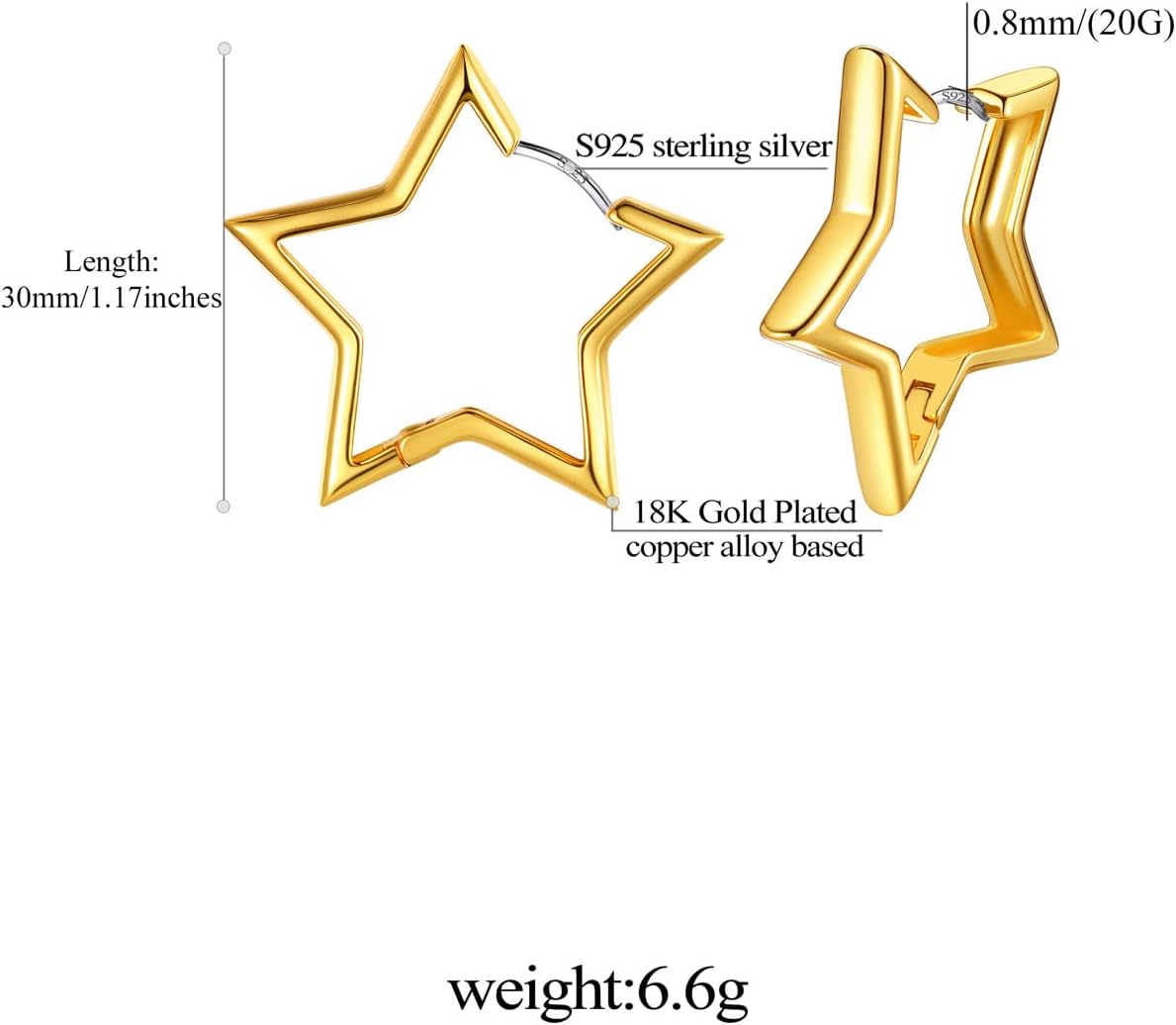 FindChic Hypoallergenic Small Star/Heart/Spike/Square Huggie Earrings for Women 14K Gold/Platinum Plated Cute Hoop Earrings Jewelry Gift for Her, with Gift Box - Image 8