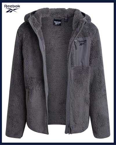 Image of Reebok Girls Plush Sherpa Fleece Full-Zip Hooded Teddy Winter Jacket