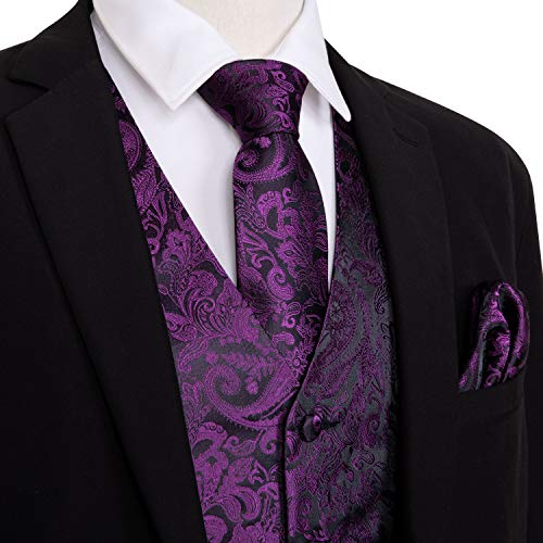 Image of Barry.Wang Men's Suit Vest Formal /Leisure Paisley Jacquard Silk Tie Pocket Square Waistcoat Set Wedding 5PCS