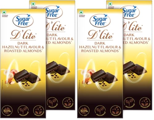 Image of Sugar Free D'lite Hazelnut & Almonds Dark Chocolate Bar, 80 Grams (Pack of 4)