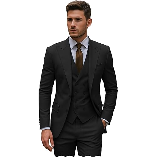 Men's Suits Regular Fit 3 Piece Double Breasted Prom Tuxedos Business Jacket Blazer+Vest+Pants Wedding