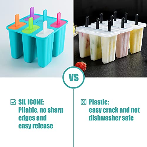 Stampi per Ghiaccioli in Silicone 6 Fori Stampi Ghiaccioli Certificato FDA BPA Gratuiti Uso Alimentare Stampi Gelato(Blu, 1 piezas) - immagine 6