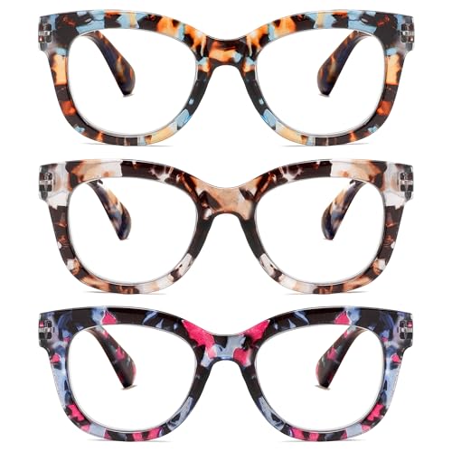 Image of Oversized Reading Glasses for Women,3 Pack Blue Light Blocking Computer Spring hinge Readers