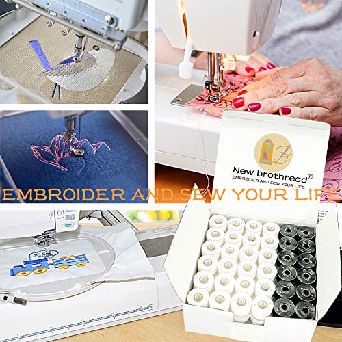 Image of New brothread 144pcs (96White + 48Black) 60S /2(90WT) Prewound Bobbin Thread Plastic Size A SA156 for Embroidery and Sewing Machine Cottonized Soft Feel Polyester Thread Sewing Thread