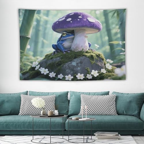 Tapisserie murale esthétique champignon grenouille bohème vintage grande