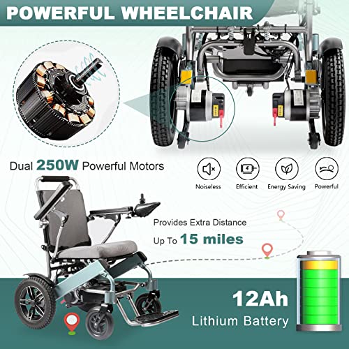 Wisging Intelligent Lightweight Foldable Electric Wheelchairs, Compact Power Wheelchair, Portable Folding Carry Wheelchair, Durable Wheelchairs, Mobility Aid All Terrain Wheelchairs (Green, Standard) #TOP4