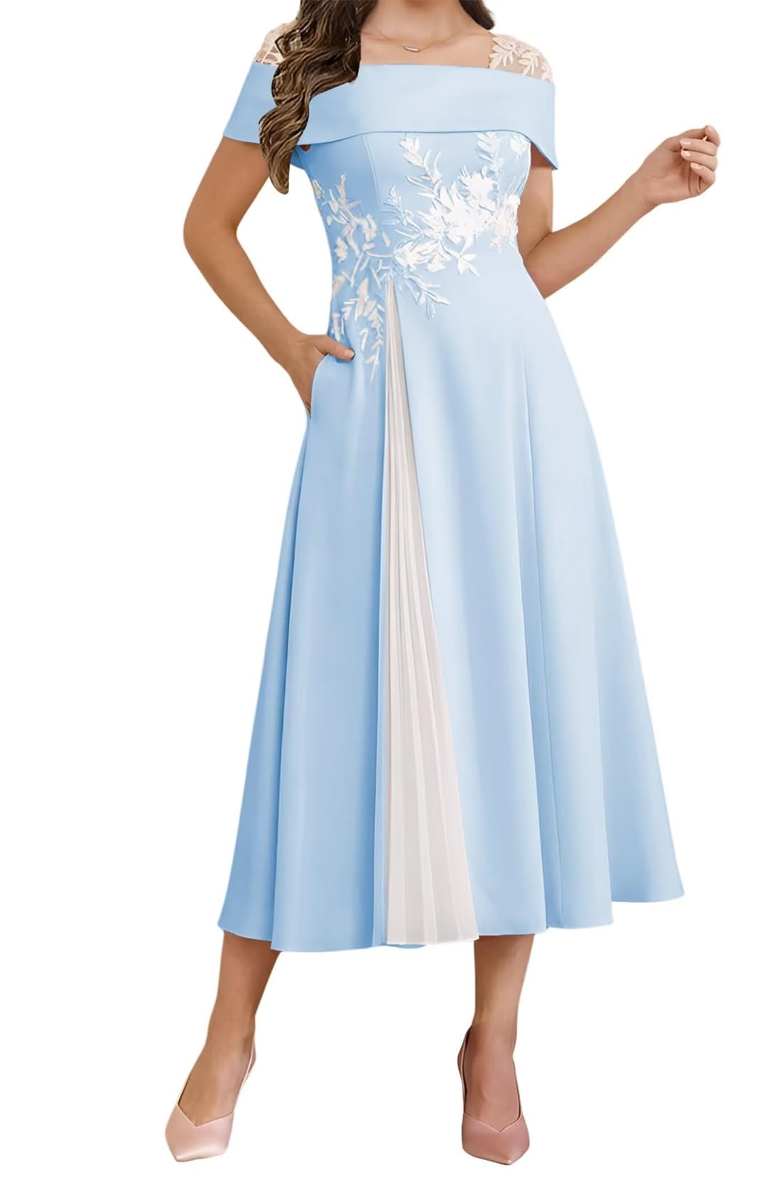 Wisiyle Women's Light Blue Lace Applique Bridesmaid Dresses Cap Sleeve Prom Mother Of The Bride Dress A Line Wedding Formal Gowns Wql011 Uk16