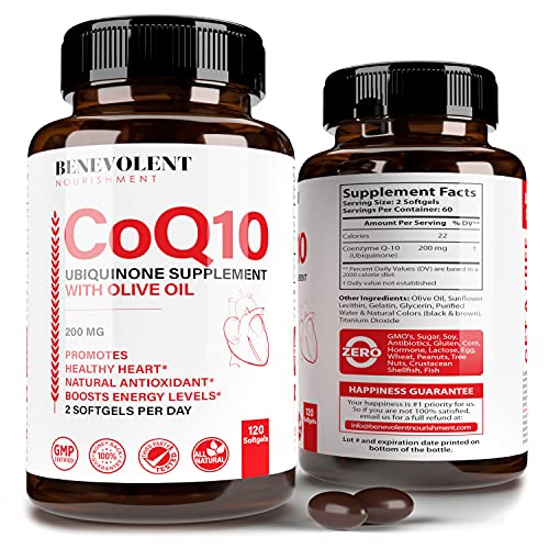 Premium CoQ10 200mg Extra Absorption 120 Softgels - Enhanced with Organic Olive Oil, Natural Coenzyme Q10 Ubiquinone, Non-GMO Supplements, Antioxidant for Heart Health & Energy, Gluten Free Vitamins