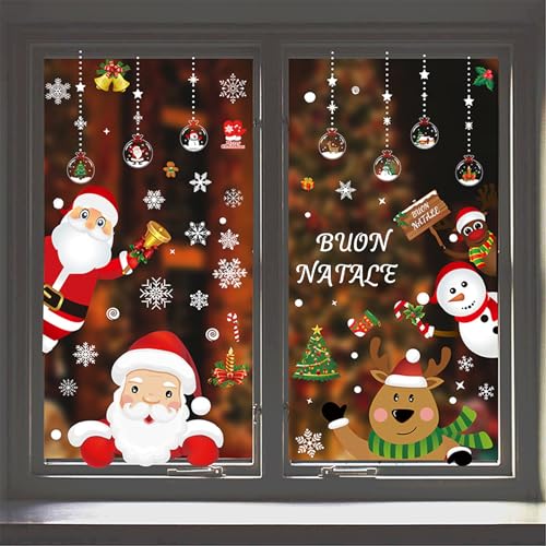 Adesivi per Finestre di Natale Vetrofanie Natalizie per Finestre Babbo Natale Fiocco di Neve Renna Immagini per Finestre di Natale Christmas Window Stickers Decorazione Addobbi Buon Natale