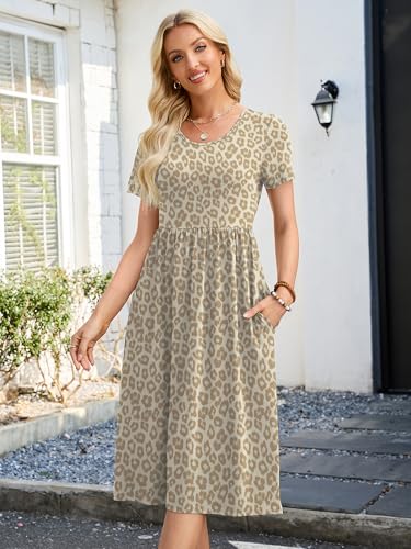 Image of Heymoments Women's Casual Short Sleeve Midi Dress Crewneck A Line Tiered Flowy Loose Travel Long Dresses with Pockets