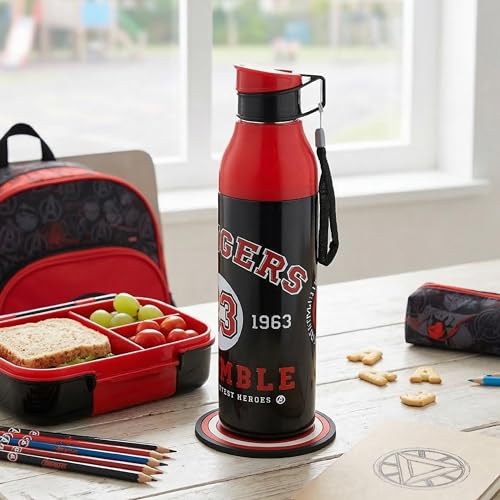 Image of CELLO Puro Steel-X Legend 600 Insulated Water Bottle 600 ml, Black | 3D Touch & Feel Super Heroes Design, Lightweight Leakproof Easy Sip Flip Cap Insulated Water Bottle For School Kids Office & Travel