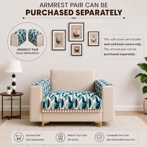 Image of Homerz Premium Printed Quilted Velvet Sofa Slip Cover Protector with Tassels, Sofa Mat, Exact Size, Antislip Cover (Grey Abstract, 1 Seater, Half)