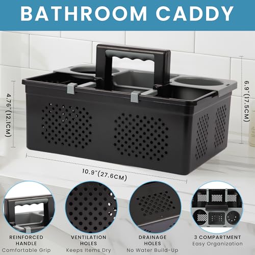 KMV Portable Shower Caddy Dorm: Features handles and adjustable compartments,Ventilation and Drainage Hole Design Cleaning Basket,ideal for toiletries, Essential for college dorms-black by KMV - Used condition - Image 2