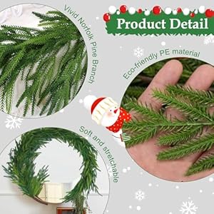 Artificial Norfolk Pine Garlands Real Touch Winter Pine Garland Green Artificial Greenery Garland for Table Indoor Mantle Wall Outdoor Christmas Decorations 6 FT