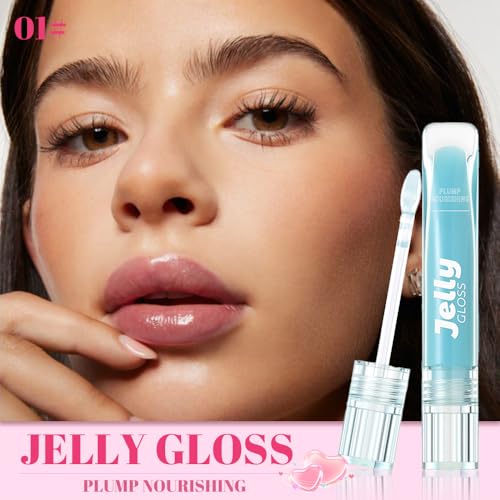 Image of WanTuoluo Jelly Lip Gloss, Soft Lip Tint, Instantly creates a Sheer Glass-like Shine, Cool Blue Red Rose Mocha Bean Chocolate Brown Colors, Smoothing, Moisturizing, Plump and Hydrated (B01)
