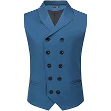 سترة زفاف عمل مزدوجة الصدر للرجال من Boyland، سترة صدرية بقصّة Slim Fit مقاس كبير مع إغلاق بعشرة أزرار ورقبة على شكل حرف V