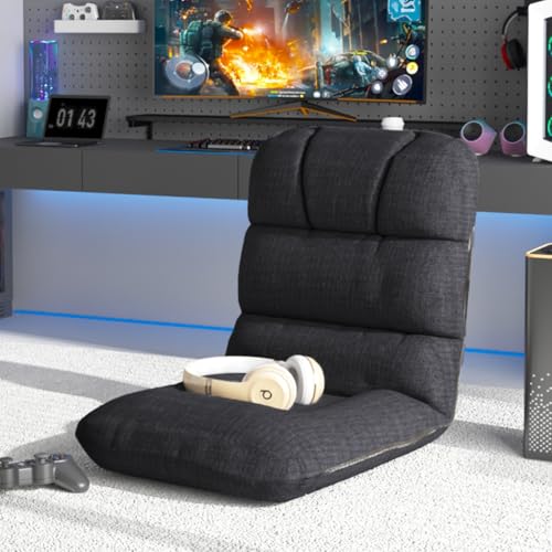 WAYTRIM 5 Position Indoor Adjustable Floor Chair, Padded Teens Adults Gaming Sofa Chair with Backrest, Perfect for Living Room, Bedroom - Dark Grey