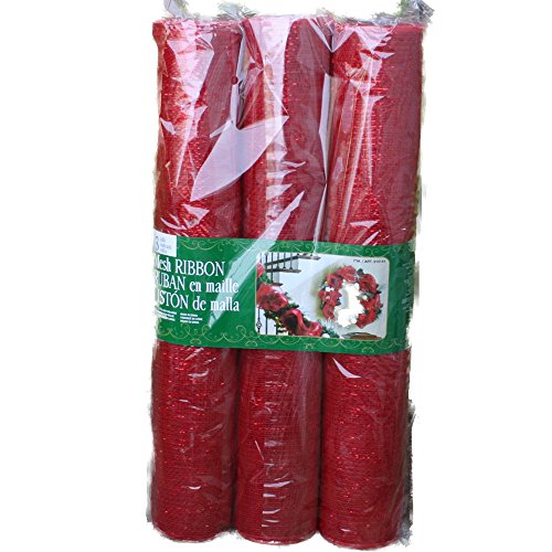 3 Rolls Metallic Poly/Deco Mesh Ribbon Red 21