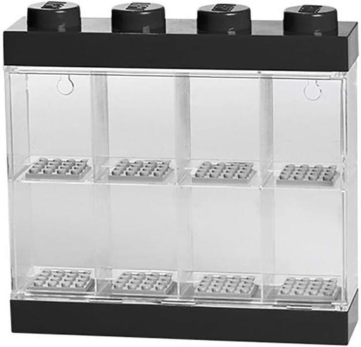 LEGO Minifigure Display Case - Stackable Storage Container for Desktop or Wall Mounting Collectible Figurines - 7.52 x 7.24in - 4 Stud, Black - Holds 8 Standard Brick People