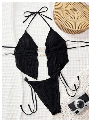 Image of RoseSeek Women's 2 Piece Boho Polka Dots Beaded Bikini Sets Sexy Swimsuits