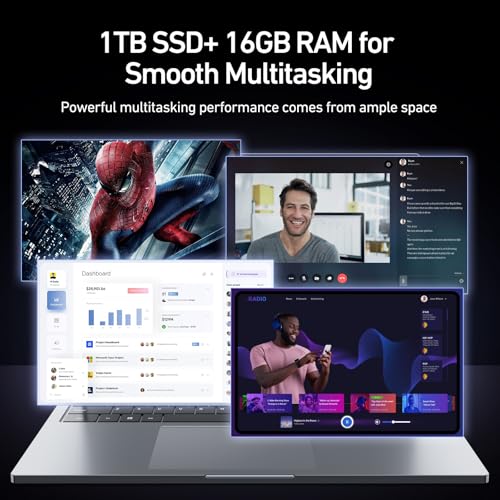 Image of 2026 16'' Laptop Windows 11 Pro, 16GB RAM 1TB SSD, Intel Quad-Core Processor(3.60GHz), 1080p FHD Display, Backlit Keyboard, Fingerprint, WiFi5, Webcam, USB3.2 Gen1, Type-C, HDMI, Metal, Gray