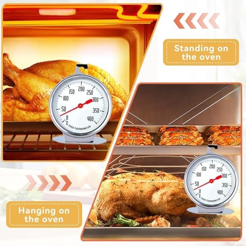 Foto von Edelstahl Backofen-Thermometer, 7 cm Messbereich 0°C bis 400°C Edelstahl Ofenthermometer, Backofen Thermometer zum Aufhängen und Hinstellen Backofenthermometer Digital Temperaturmessger