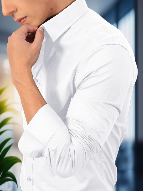 Image of Pinkmint Men's Solid Cotton Formal Shirt | Plain | Full Sleeve - Regular Fit (Available in Plus Sizes and Combo Pack of 2)