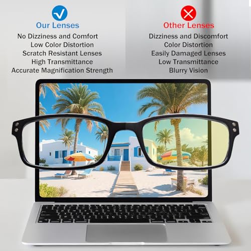 Image of Kerecsen 4 Pack Reading Glasses for Men and Women with Spring Hinges, Lightweight Black Rectangular Readers Eyeglasses (2 BLACK 2 Tortoise, 0.50, x)