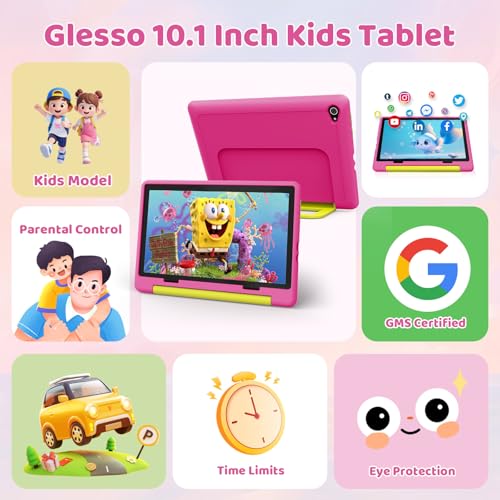 Image of Gleeso Android 16 Kids Tablet, 24GB RAM 64GB ROM Tablet for Kids Toddler Children, 6000mAh Battery, Parental Control, Kids Mode, GMS Certified, 10 Inch Kids Tablet with Case, Dual Camera, Gift, Pink