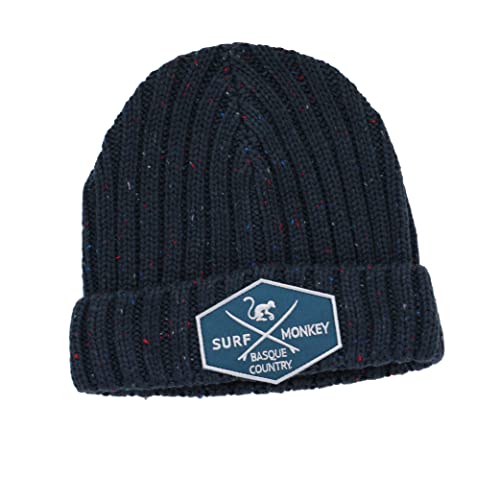 Beanie Bonnet pour Homme / Femme Surf Monkey® - Taille unique - Beanie d'hiver - Original beanie - Patch en cuir sur le revers (Bleu) Cover