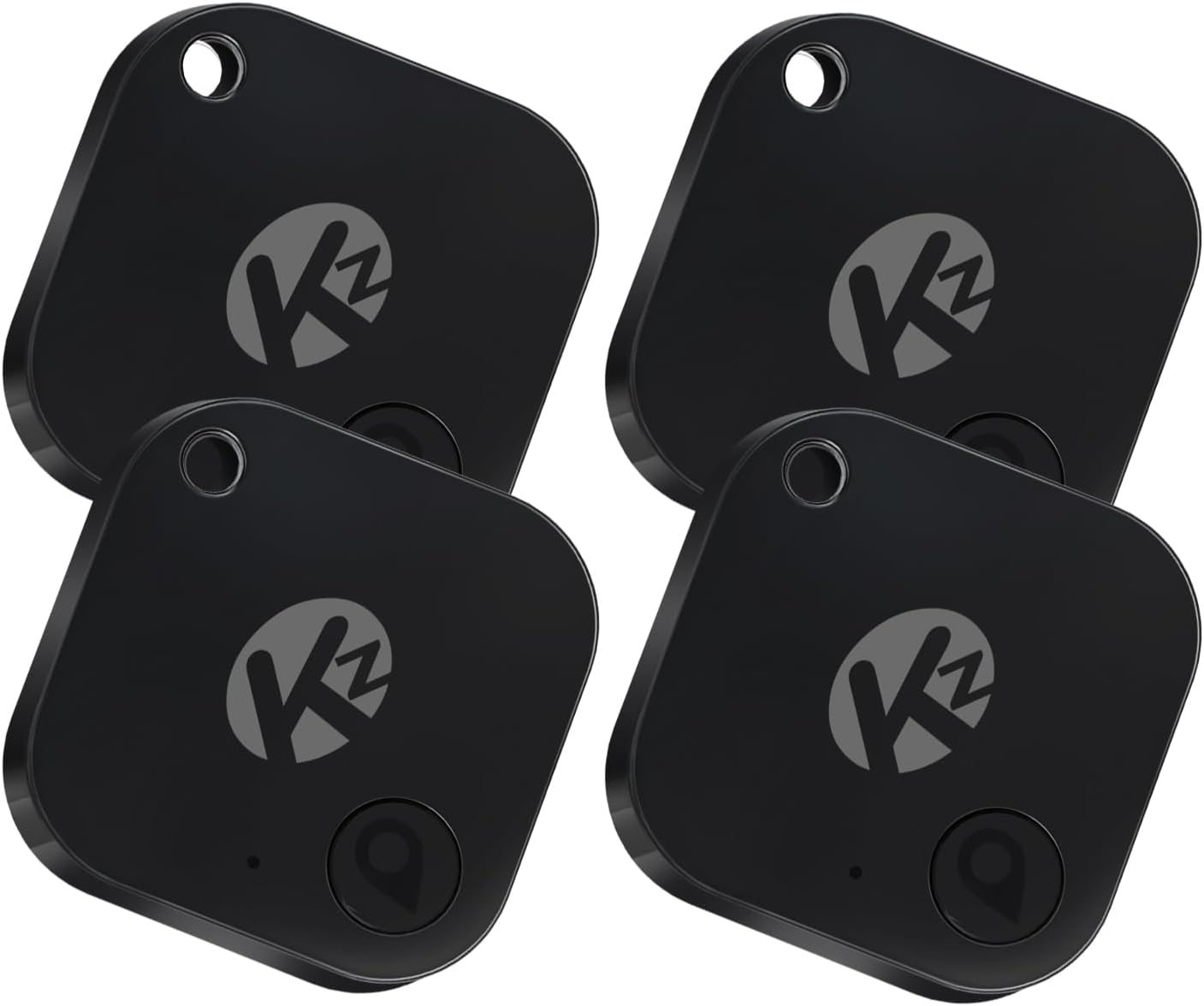 KZO Bluetooth Tracker Smart Tag for Keys, Bags, and More, Phone Finder, iOS and Android Compatible, Water-Resistant, Loud Ring, Replaceable Battery (Black, 4 Pack)
