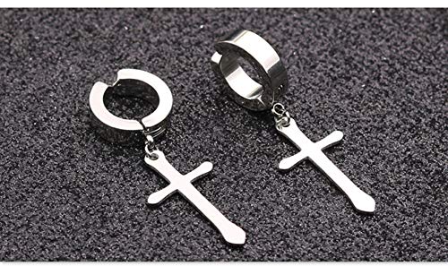 Non-Pierced Clip On Cross Dangle Drop Hoop Hinged Earrings Set Of 2 For Men Women No Piercing Ear Plug Jewelry For Graduation Easter Christmas, 2 Pairs #TOP2