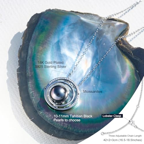 Genuine Tahitian Black Pearl Necklace for Women, 9-11mm AAAA Seawater Pearl with Sterling Silver Moissanite Pendant, Jewelry Gift for Wife, Mom, Girlfriend, Wedding Anniversary, Birthday, Christmas4