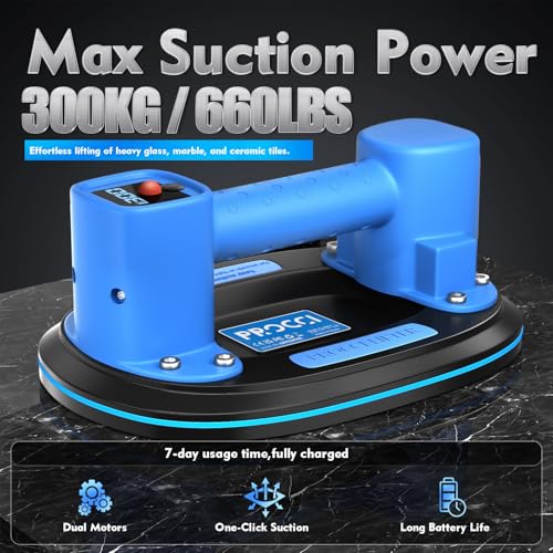 Electric Suction Cup Lifter for Tiles, Glass & Marble – 660LBS/300KG Max Suction, Dual Motors, LCD Display, Powerful Mode for Textured Surfaces, 4500mAh Battery, 12h Runtime, Industrial Grade Tool - image 3