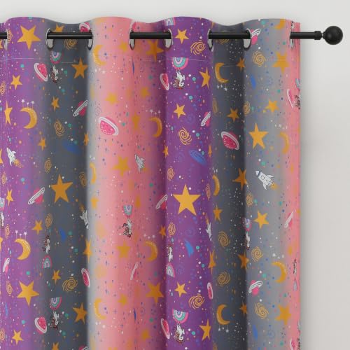 Image of Pink Purple Grey Rainbow Blackout Curtains for Girls Bedroom 63 inches Long