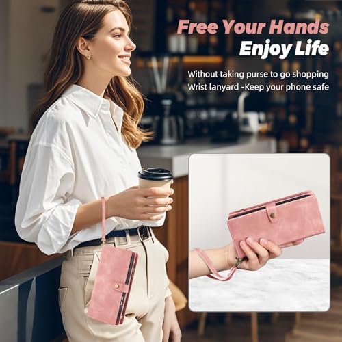 TwoHead Wallet Case Compatible with iPhone 17 Pro Max,Detachable,Magnetic,11 Cards Holder,PU Leather All-Round Protective Phone Case with Change Pocket(6.9 in,Pink) by TwoHead - Used condition - Image 6