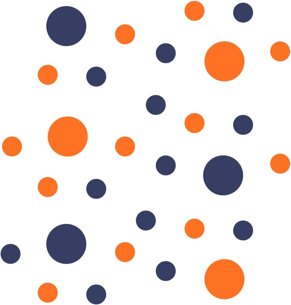 Orange/Navy Blue Vinyl Wall Stickers - 2" & 4" Circles (30 Decals)