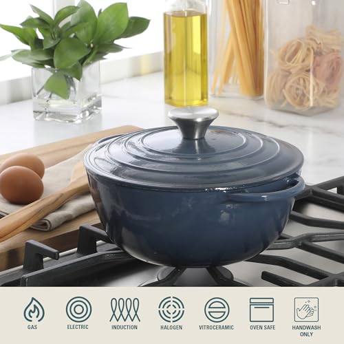 Image of Gibson Home Addlestone 2.65 Qt Enameled Cast Iron Dutch Oven Pot with Lid - Round, Oven Safe to 500F, Ideal for Bread Baking & Stews - Gradient Navy Blue