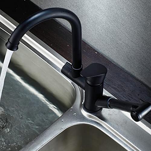 Grifo de cocina de latón negro mate monomando con caño extraíble y vías independientes 4