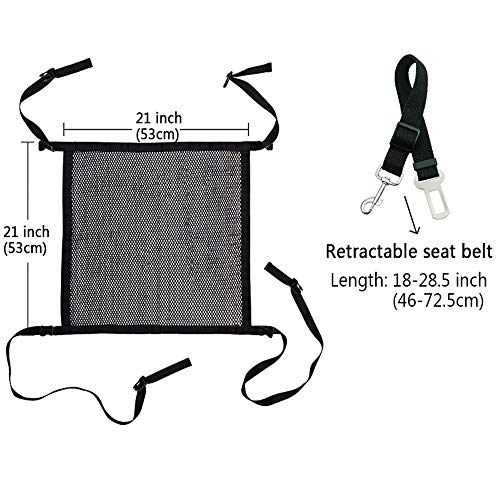 DaizySight Auto Hund Net Barrier, Durch Fahrzeug Small Mesh Barrier, Um Hunde Und Tierhaare Vom Vordersitz Fernzuhalten, mit Verstellbarem Pet Car Sicherheitsgurt