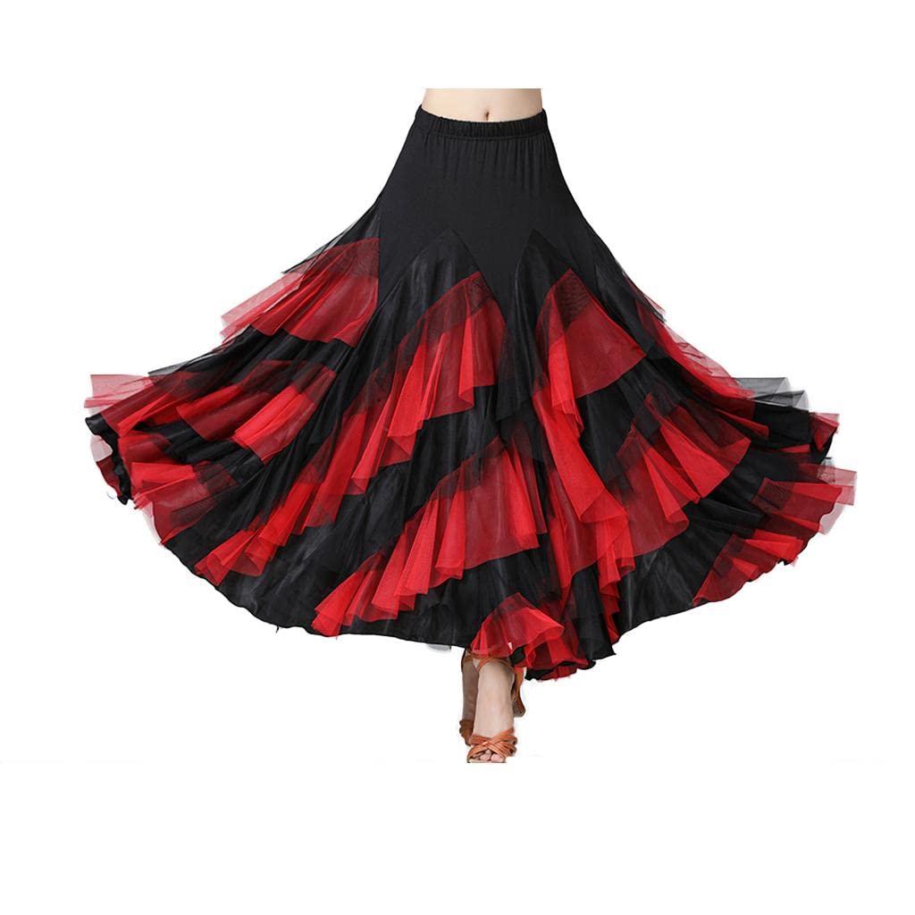 Oshhni Latein Tanzkleid Damen Tanzkostüm Mesh Patchwork Mehrlagiger Tüllrock Cha Cha Kleid Flamenco Skirt Milchseide Bund für Tanzkurs